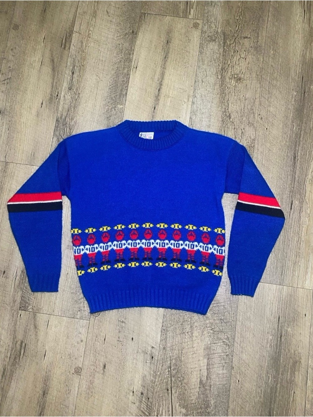 Vintage Knitique Kids Football Player Novelty Sweater Blue Made in USA
